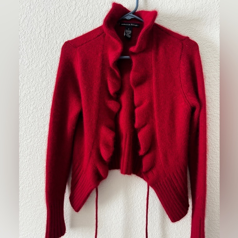 Marina Luna Red Ruffled Cardigan Size Small - Picture 11 of 11